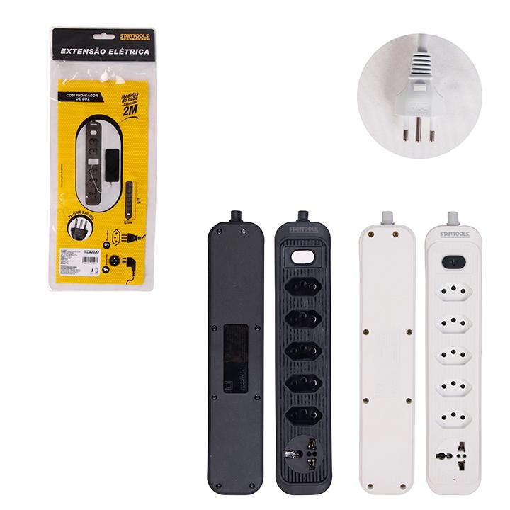 SR1015 - EXTENSÃO ELÉTRICA 2M BIVOLT 6 TOMADAS 1 UNIVERSAL CX24