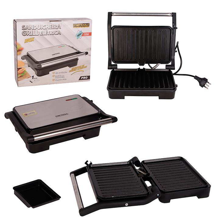 SR0766 - SANDUICHEIRA 110V  /GRILL ELETRICA PRESS 1000W INOX CX4