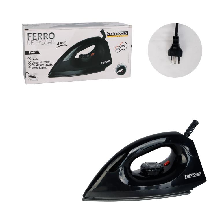 SR0892 - FERRO 127V DE PASSAR A SECO BASE ANTIADERENTE 1000W 2 CORES(PRETO E BRANCO) CX6