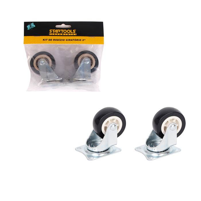SR0486 - KIT DE RODIZIO GIRATORIO PU PRETO 2" C/2PCS CX24