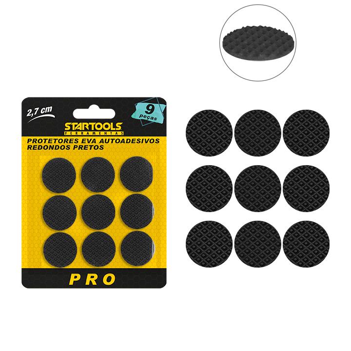 SR0586 - PROTETOR EVA AUTO ADESIVO REDONDO PRETO 2,7CM 9PCS CX96 - 2X48