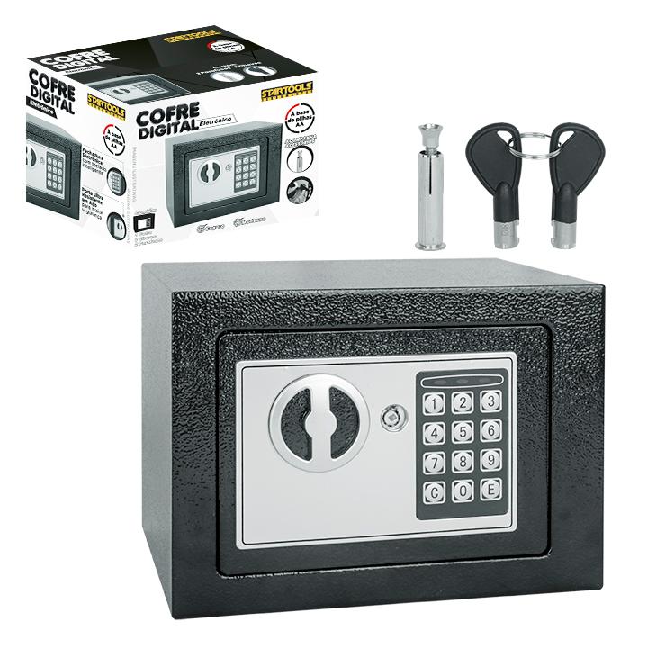 SR0964 - COFRE ELETRONICO DIGITAL TECLADO C/CHAVE E SENHA PRETO 17X23X17CM CX1