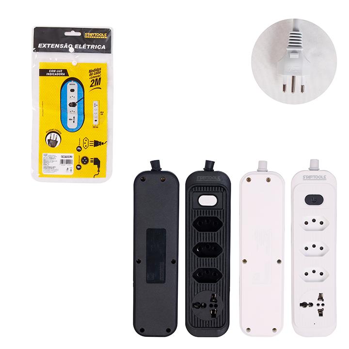 SR1013 - EXTENSÃO ELÉTRICA 2M BIVOLT 4 TOMADAS 1 UNIVERSAL CX36