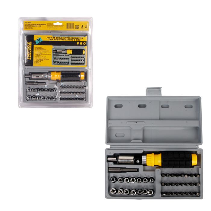 SR0431- JOGO DE CHAVES INTERCAMBIAVEIS COM SOQUETES/CANHAO E BITS 41PCS NA MALETA CX24 - 2X12