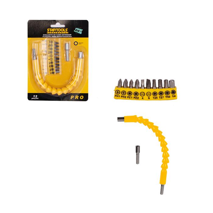 SR0435- CONJUNTO DE CABO EXTENSOR FLEXIVEL P/PARAFUSADEIRA COM BITS 12PCS CX48 - 2X24