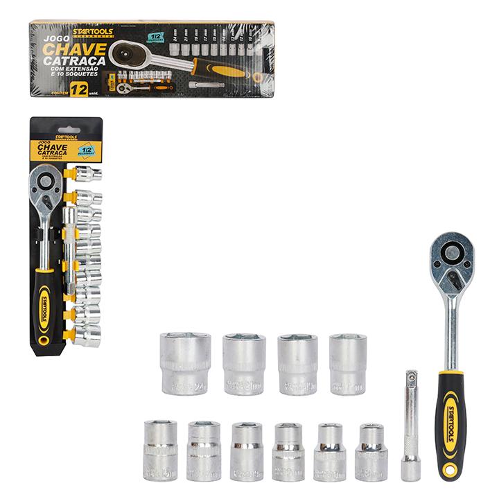 SR1194 - JOGO CHAVE CATRACA 1/2'' C/EXTENSAO E 10 SOQUETES CX12 - 2X6