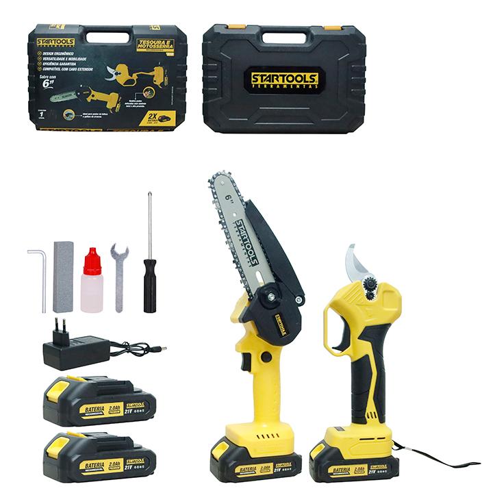 SR1182 - KIT 2 PCS P/JARDIM - MOTOSERRA 6'' E TERSOURA DE PODA ELETRICA C/2 BATERIAS CX4