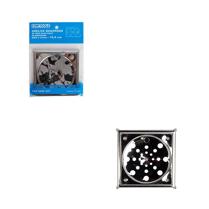 SR1169 - GRELHA QUADRADA 10.5X10.5CM INOX P/RALO DE BANHEIRO ABRE E FECHA CX60 - 2X30