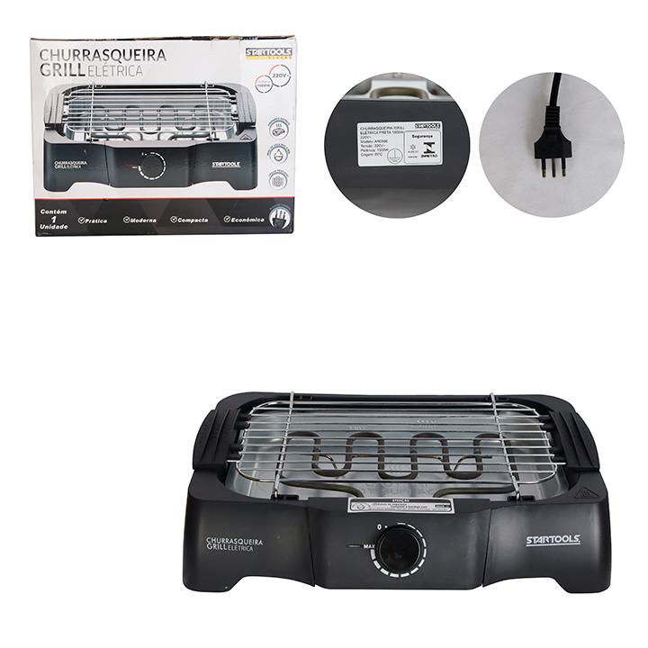 SR0996 - CHURRASQUEIRA /GRILL ELETRICA 220V 39.7X.5CM PRETA 1500W CX4