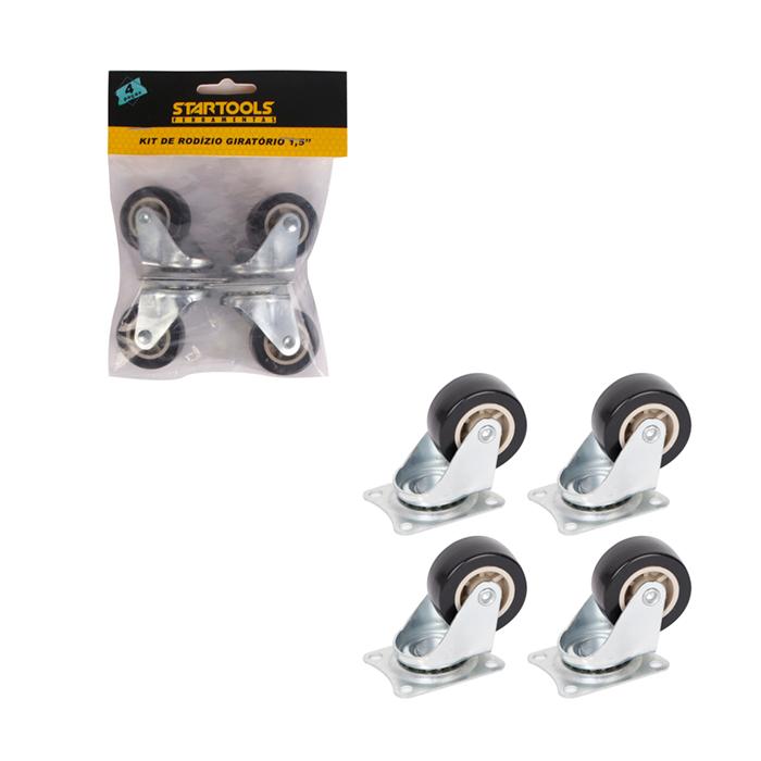 SR0485 - KIT DE RODIZIO GIRATORIO PU PRETO 1,5" C/4PCS CX24