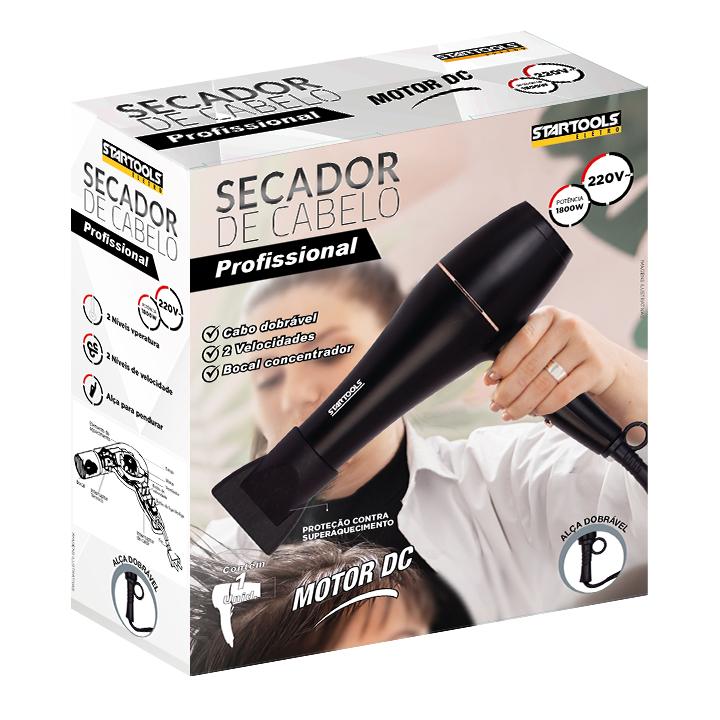 SR0884 - SECADOR 220V DE CABELO PRETO PROFISSIONAL 1800W CX6
