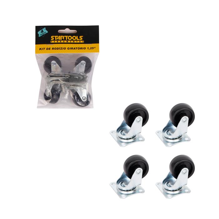 SR0481 - KIT DE RODIZIO GIRATORIO PRETO 1,25" C/4PCS CX24