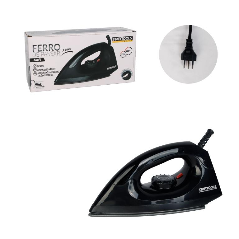 SR0893 - FERRO 220V DE PASSAR A SECO BASE ANTIADERENTE 1000W 2 CORES(PRETO E BRANCO) CX6