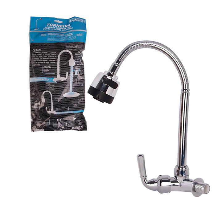 SR0782 - TORNEIRA GOURMET CROMADA C/DUCHA FLEXIVEL DE PAREDE CX48