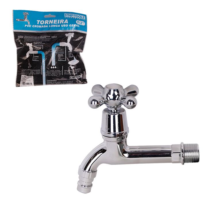 SR0773 - TORNEIRA 1/2' PVC CROMADA LONGA USO GERAL CX144