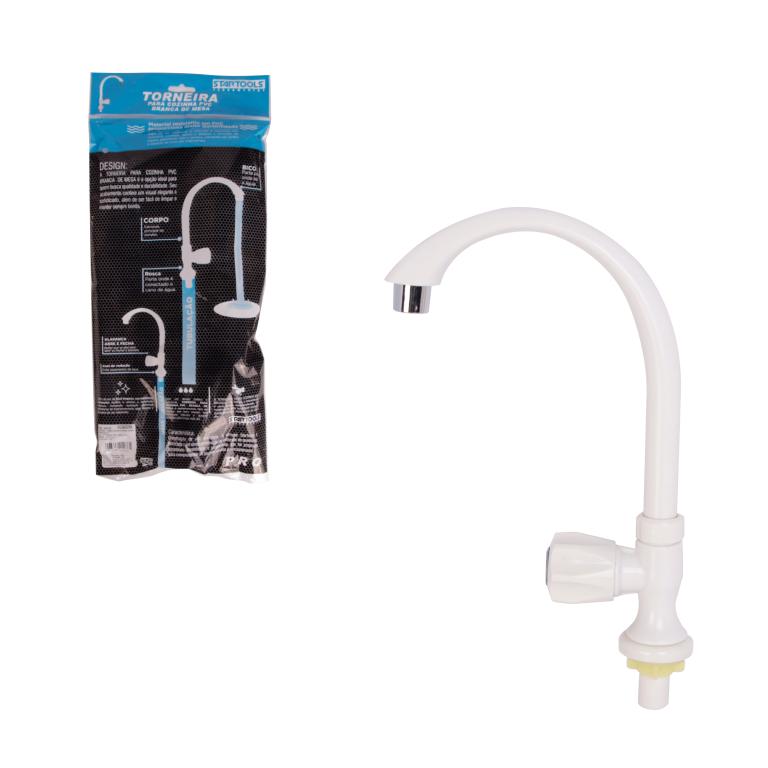 SR0783 - TORNEIRA P/COZINHA PVC BRANCA  DE MESA CX48