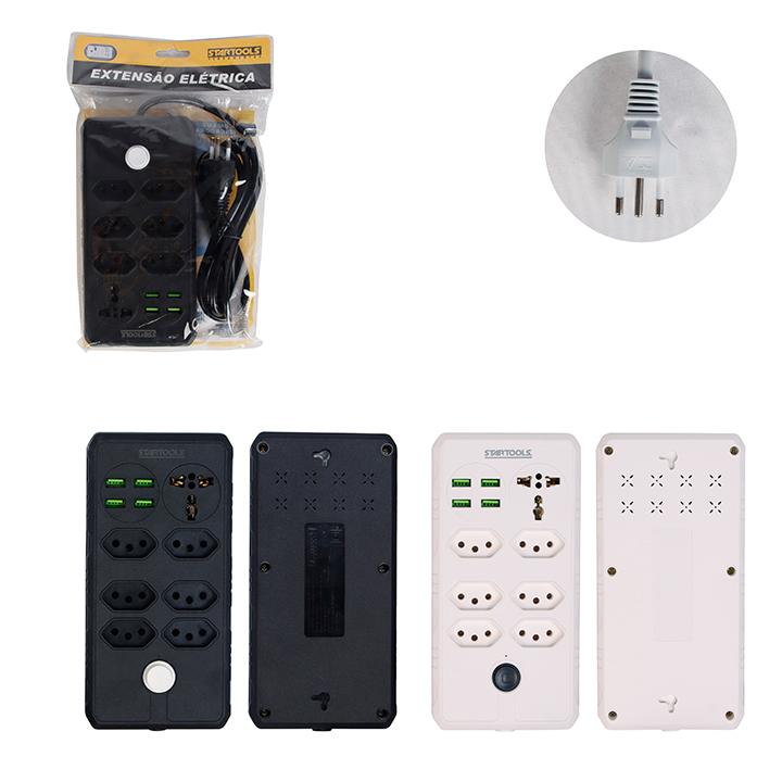 SR1018 - EXTENSÃO ELÉTRICA 2M 7 TOMADAS 1 UNIVERSAL 4 USB CX24