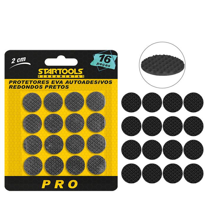 SR0585 - PROTETOR EVA AUTO ADESIVO REDONDO PRETO 2CM 16PCS CX96 - 2X48