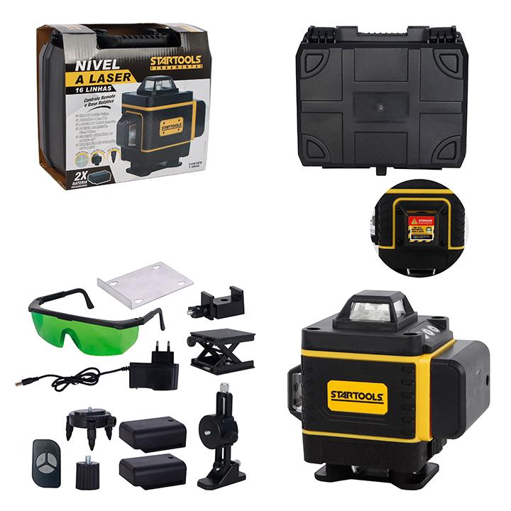 SR1298 - KIT NIVEL A LASER 16 LINHAS, COM OCULOS, CAIXA, CARREGADOR, BASE REFORÇADA, 2400MAH CX4