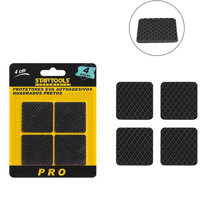 SR0584 - PROTETOR EVA AUTO ADESIVO QUADRADO PRETO 4CM 4PCS CX96 - 2X48