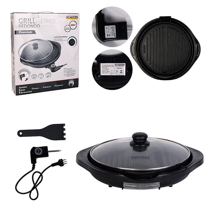 SR1002 - CHURRASQUEIRA  220V GRILL PREMIUM ELETRICA REDONDA 40 CM PRETA 1200W CX2
