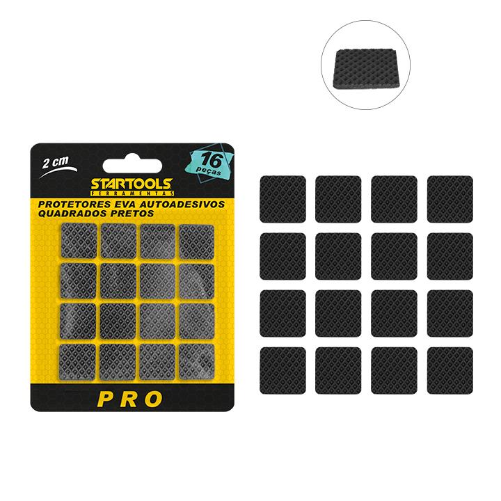 SR0582 - PROTETOR EVA AUTO ADESIVO QUADRADO PRETO 2CM 16PCS CX96 - 2X48