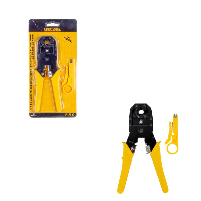 SR0491- KIT DE ALICATE DESEMCAPADOR, CORTADOR E CRIMPADOR DE CABOS DE REDE C/CABO AMARELO CX24 -2X12