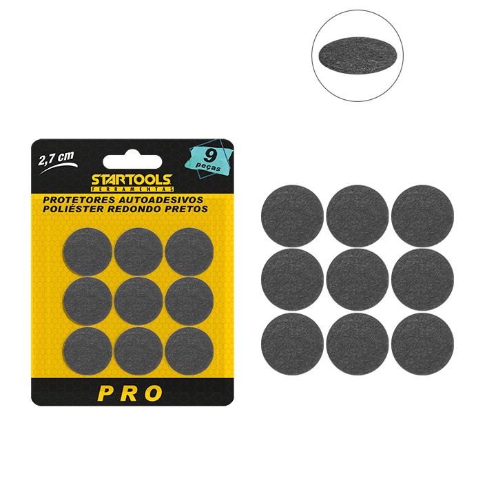 SR0592 - PROTETOR AUTO ADESIVO POLIESTER REDONDO PRETO 2,7CM 9PCS CX96 - 2X48