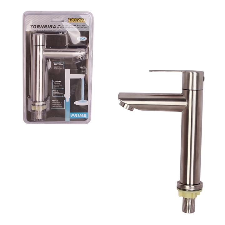 SR0787 - TORNEIRA INOX ESCOVADA RETRO P/LAVATORIO DE MESA CX12