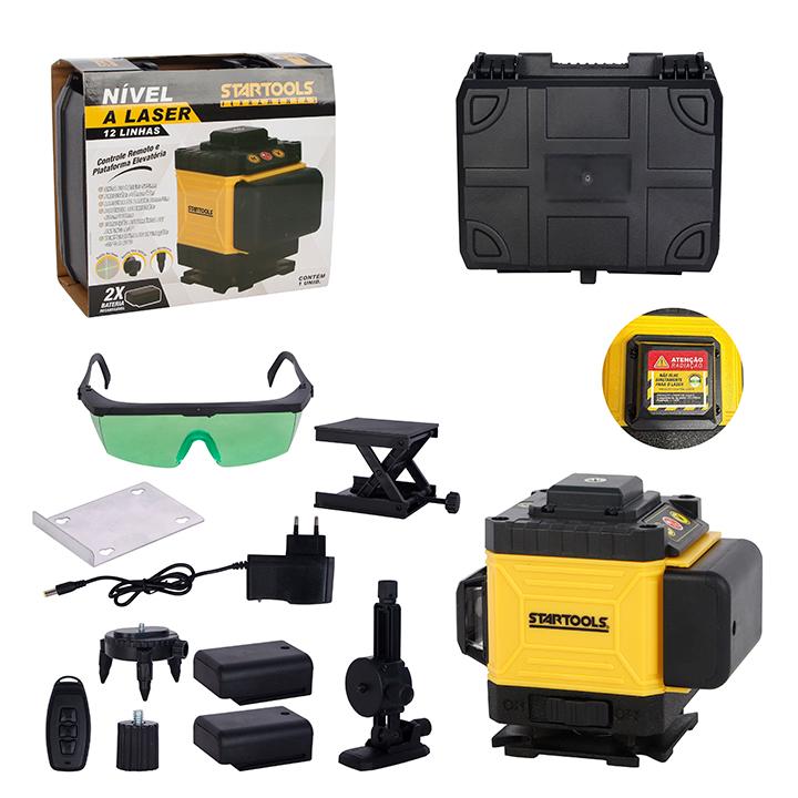 SR1297 - KIT NIVEL A LASER 12 LINHAS, OCULOS, LASER VERDE, ESTOJO, 2 BATERIAS 2400MAH CX4