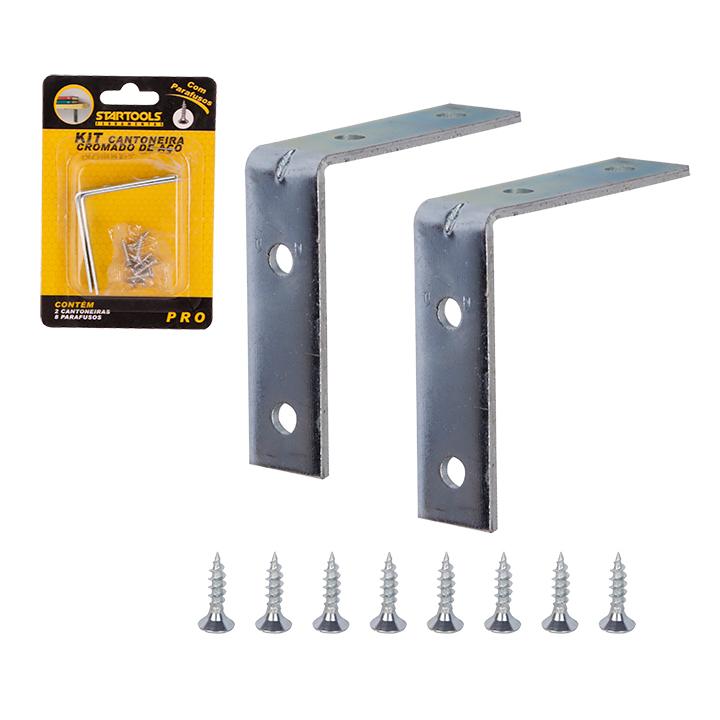 SR0674 - KIT CANTONEIRA CROMADO C/2 DE ACO C/PARAFUSOS CX96 -  8X12