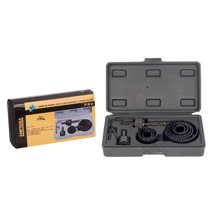 SR0474 - JOGO DE SERRA COPO C/MANDRIL E CHAVE ALLEN 11PCS NA MALETA CX12