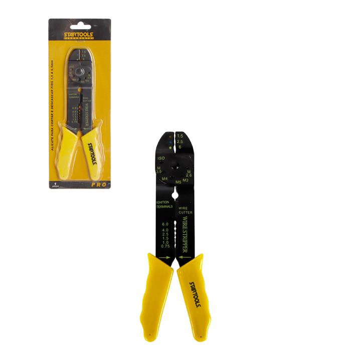 SR0452 - ALICATE P/CORTAR E DESCASCAE FIOS 1,5 A 6,5mm AC PINTADO C/CABO AMARELO CX24 - 2X12