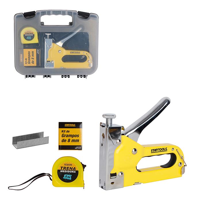 SR1149 - KIT GRAMPEADOR P/TAPECEIRO PROFISSIONAL NA MALETA COM 600 GRAMPOS 8MM E TRENA 2 M CX10