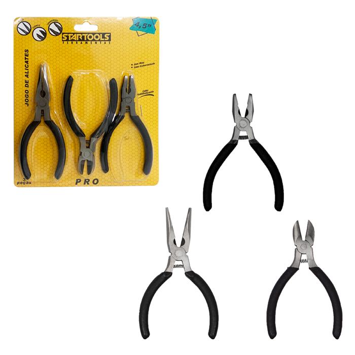 SR0558 - JOGO DE ALICATES 4.5" COM 3PCS C/MOLA E CABO EMBORRACHADO CX36 - 2X18