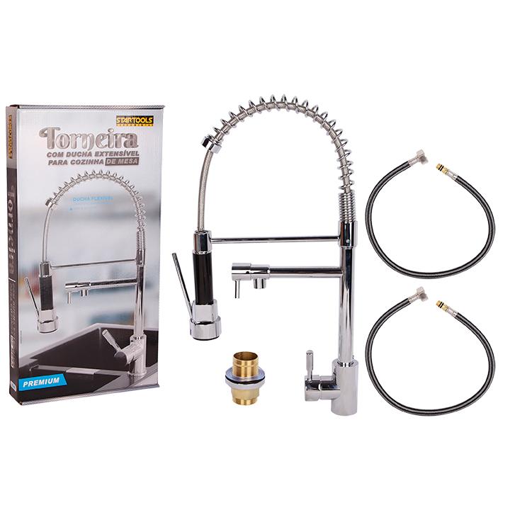 SR0795 - TORNEIRA INOX PREMIUM C/DUCHA EXTENSIVEL P/COZINHA DE MESA CX4