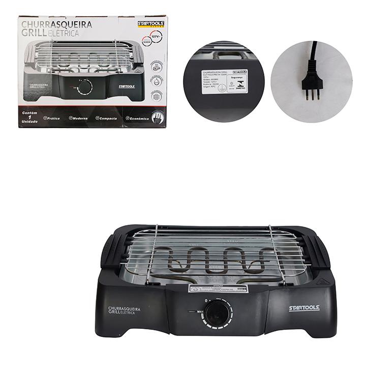SR0995 - CHURRASQUEIRA /GRILL ELETRICA 127V 39.7X8.5CM PRETA 1500W CX4