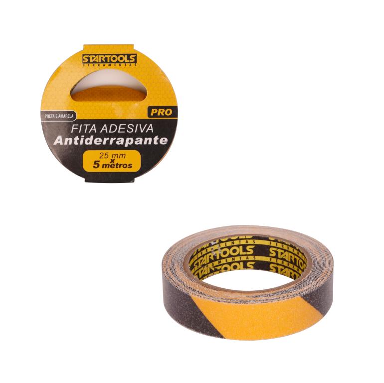 SR0907 - FITA ADESIVA ANTIDERRAPANTE PRETA E AMARELA 5MTS X 25MM CX48