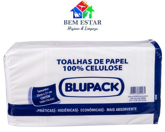 Papel Toalha Blupack 100% Celulose 20x21 c/ 1000 Folhas - BomPack