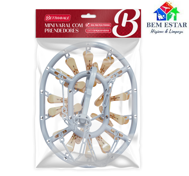 Mini Varal Betthavale c/ 20 prendedores - BomPack
