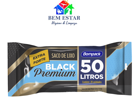 Saco Lixo 50L Roll Black Premium c/20 - BomPack
