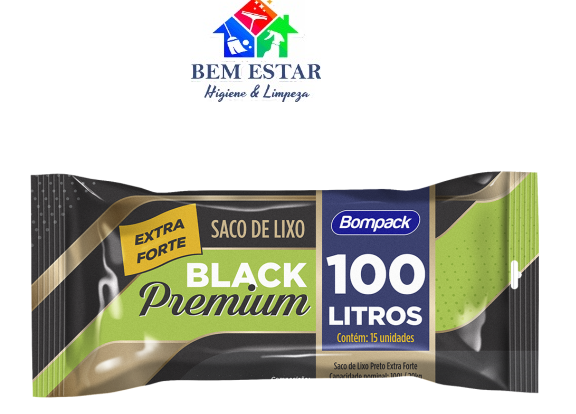 Saco Lixo 100L Roll Black Premium c/15 - BomPack
