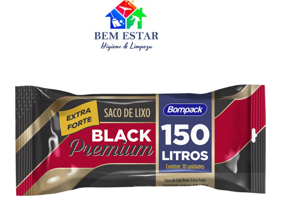 Saco Lixo 150L Roll Black Premium c/10 - BomPack