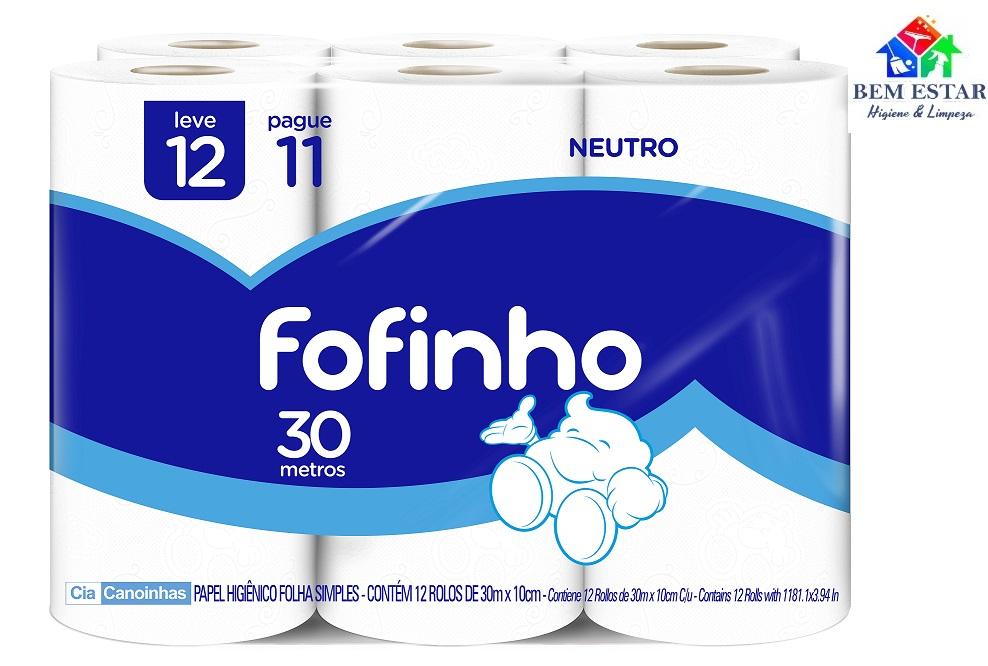 Papel Higiênico Fofinho Folha Simples 30m 12 Rolos