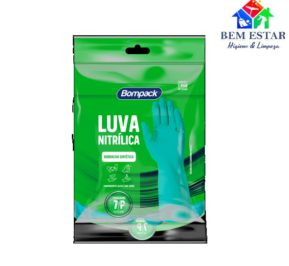 Luva Nitrilica Verde tam P - BomPack