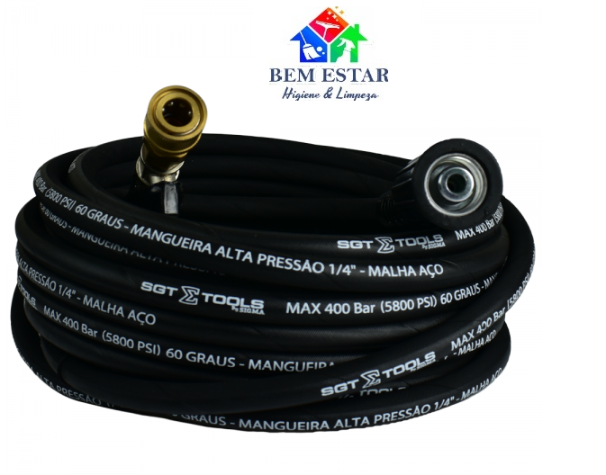 Mangueira Trama Aço p/ Lavadoras Alta Pressão 12mt  (M22/14 E 15 X Engate Rápido) - Sigma Tools