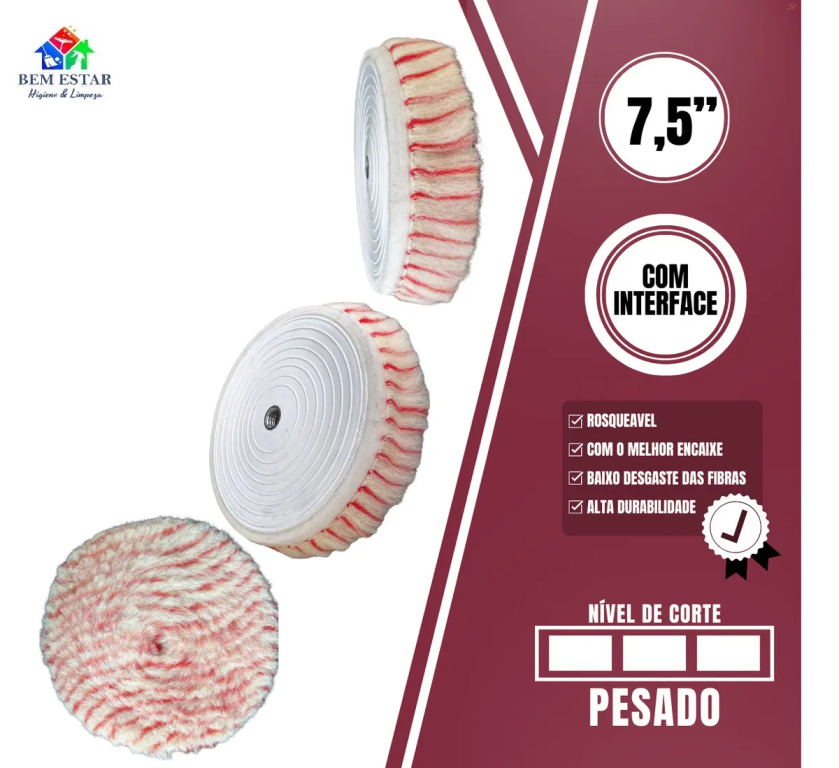 Boina de Lã 7,5" Pirulito COm Interface NINJA Listra Vermelha Corte Pesado - Lincoln