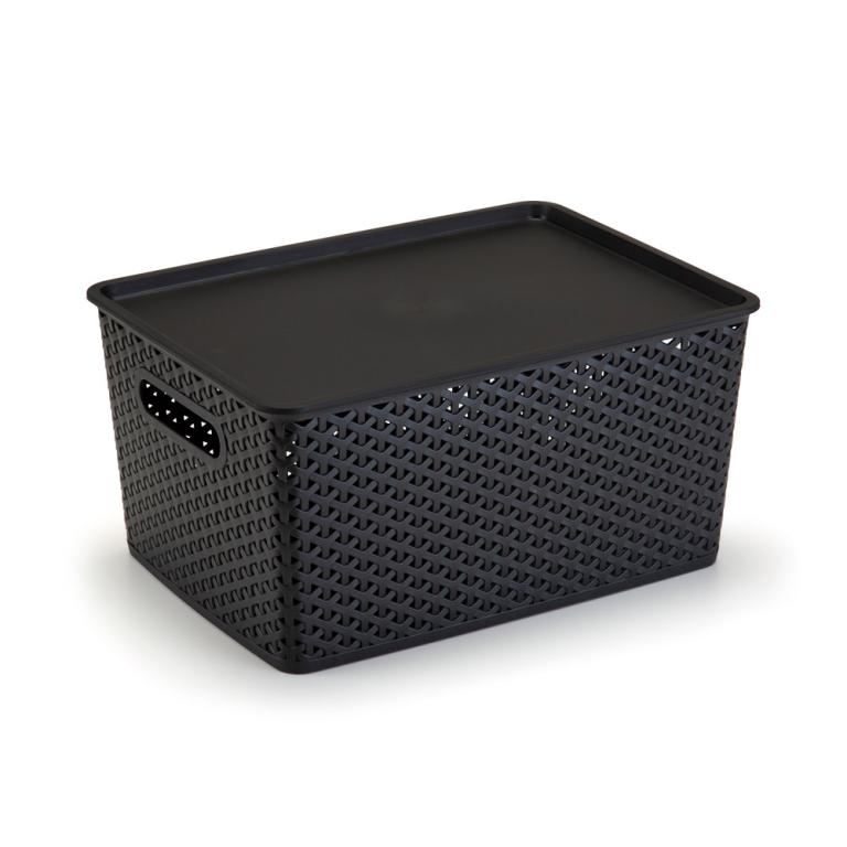 Cesto Organizador Rattan Com Tampa Preto 7Lts