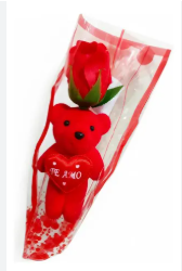 Botão de Rosa Artificial Aromatizada Decorada Com Ursinho