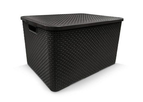 Cesto Organizador Rattan Com Tampa Preto 20Lts